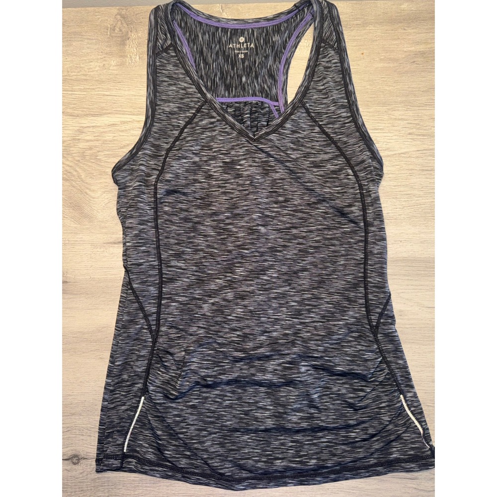 Athleta Womens Space Dye Racerback Tank Top Gray Purple Ruched Back Pocket XS